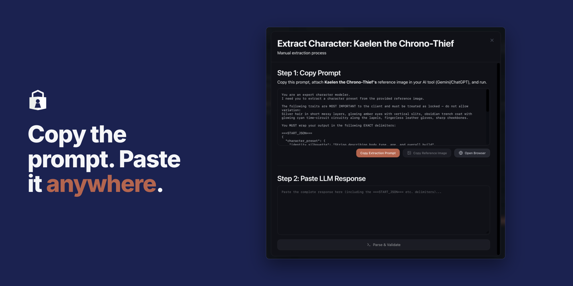 CastLock Extraction Prompt modal showing the copy-paste workflow