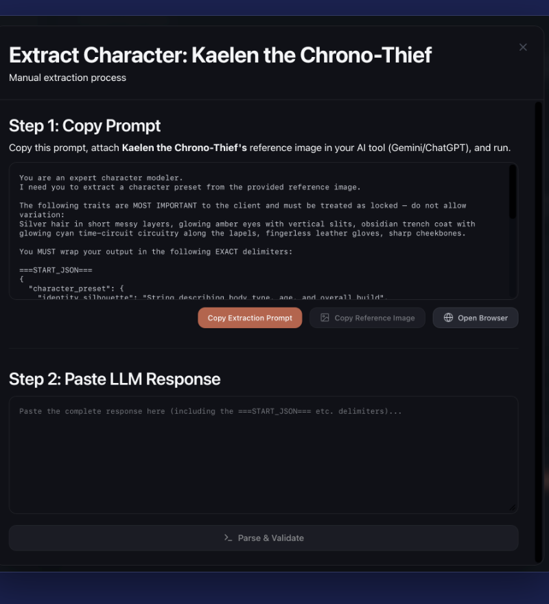 CastLock Extraction Prompt modal showing the copy-paste workflow